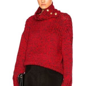 ✨ rag & bone Chunky Red Turtleneck Sweater with Gold Buttons - Medium
